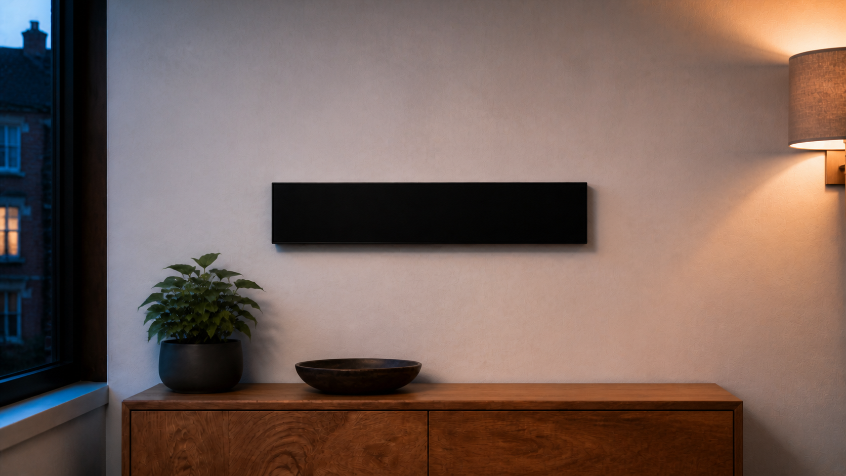 Pixlumo Stretch in a quiet entryway at blue hour